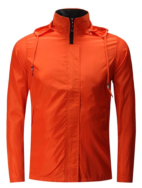 橙色連帽定制防水風(fēng)衣外套款式圖