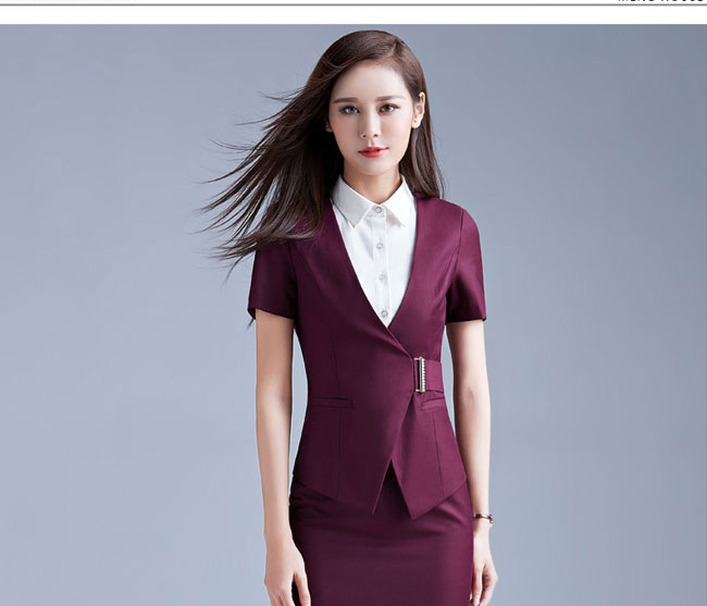 紫色款專柜營業員工作服模特展示圖