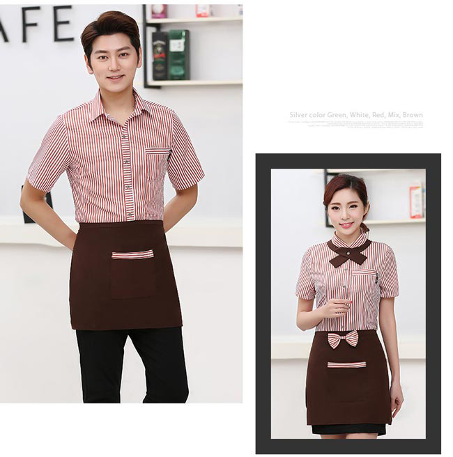 咖啡色服務員工作服定做款式模特展示圖