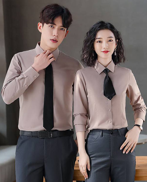 杏色現貨襯衫定制批發男女款